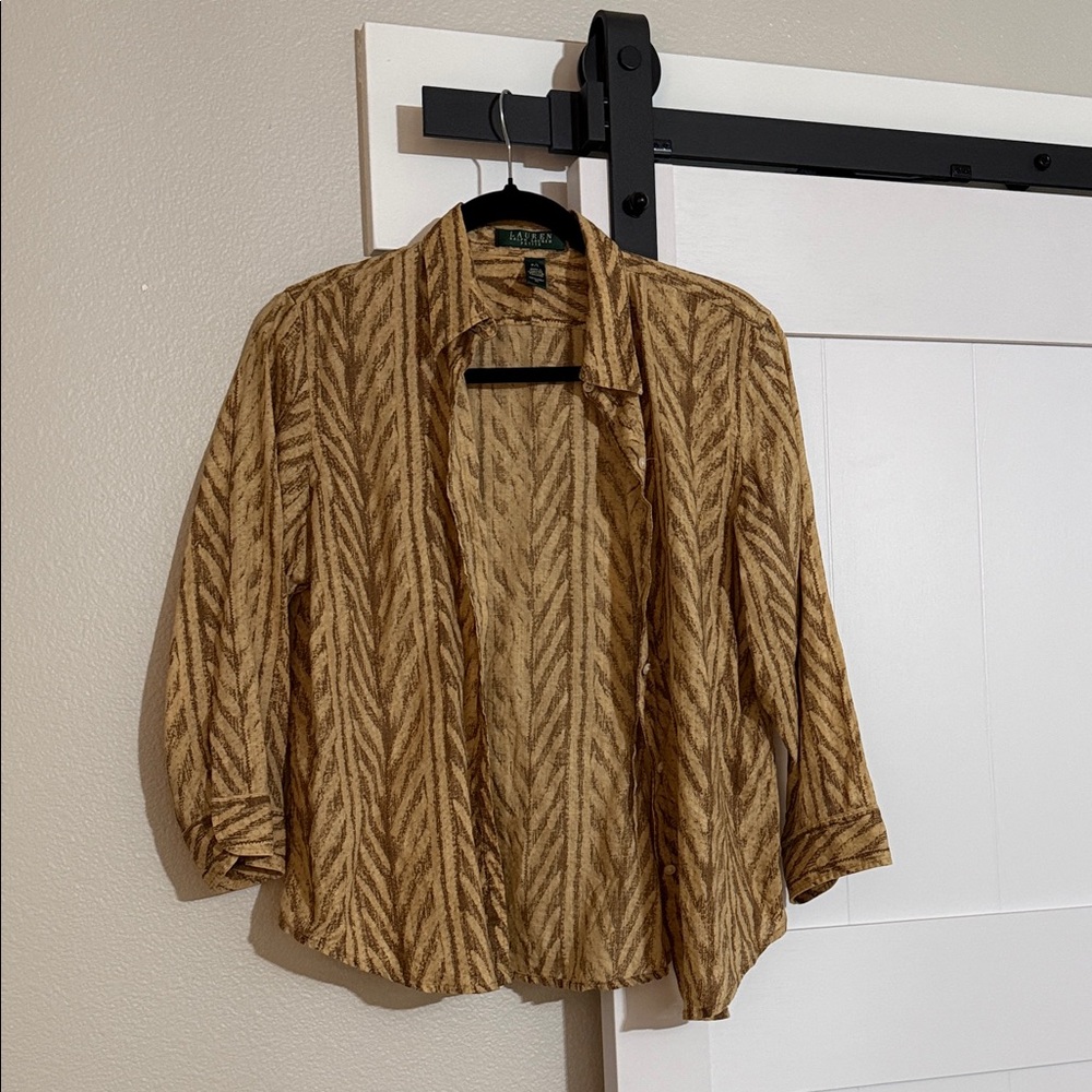 Max Edition Women's Brown Patterned Blazer Linen